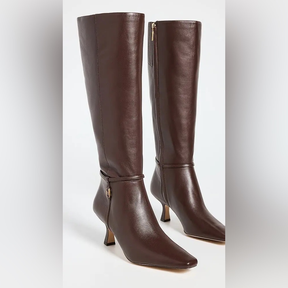 Coach Raquel Brown Leather Knee High Boots Kitten Heel Wide Calf